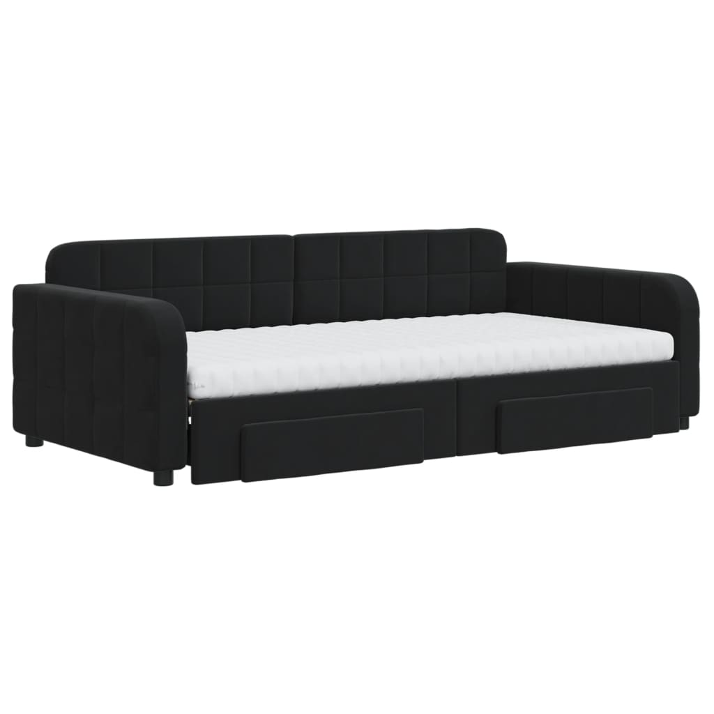 vidaXL Slaapbank met onderschuifbed en lades 100x200 cm fluweel zwart afbeelding