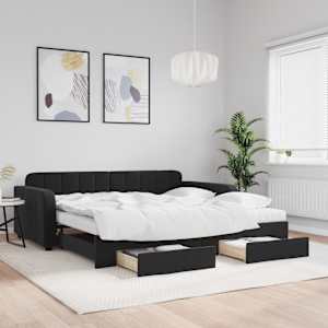 Válenda s přistýlkou a zásuvkami černá 100 x 200 cm samet - obrázek 1
