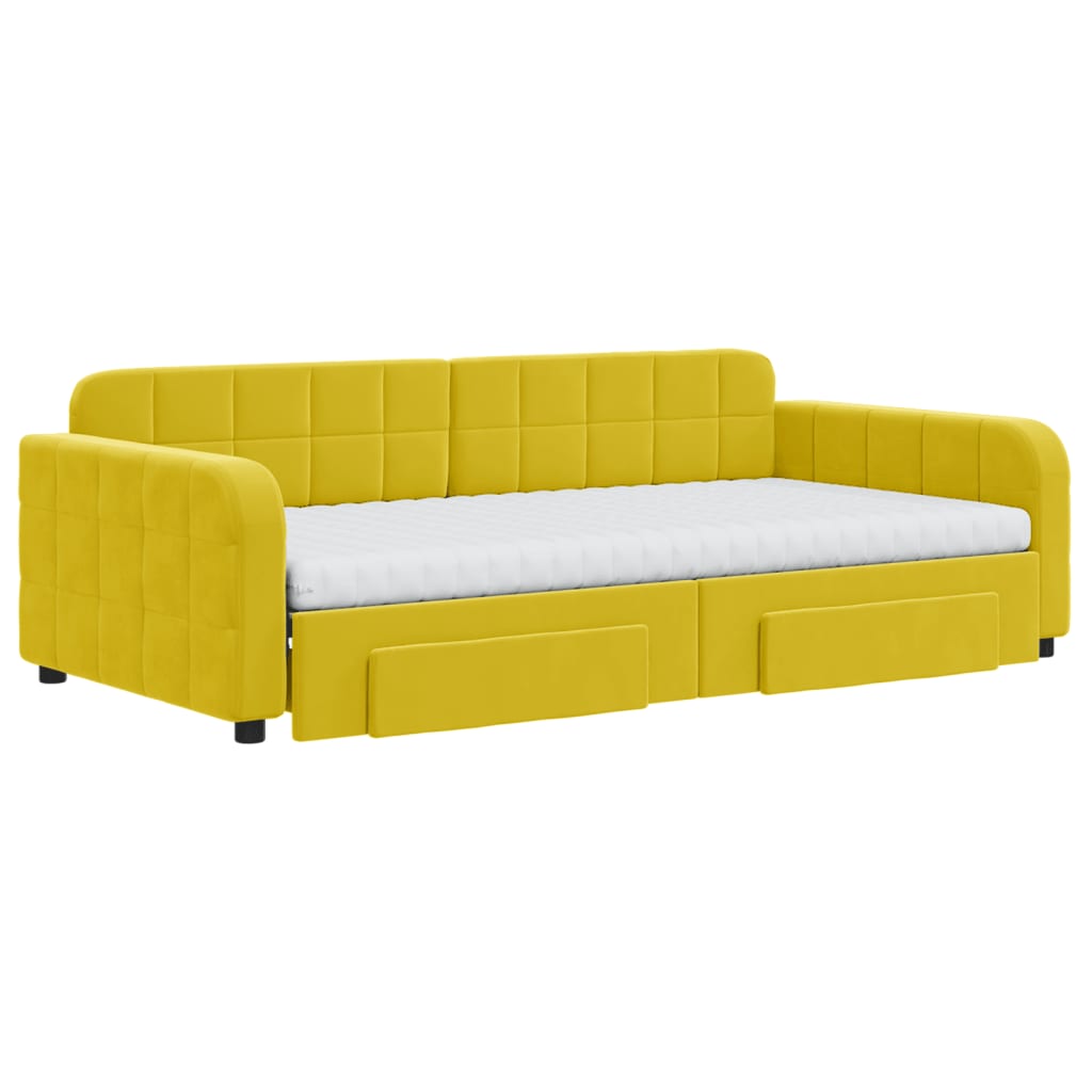 vidaXL Slaapbank met onderschuifbed en lades 100x200 cm fluweel geel afbeelding