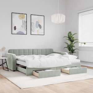 Válenda s přistýlkou a zásuvkami světle šedá 90 x 190 cm samet - obrázek 1