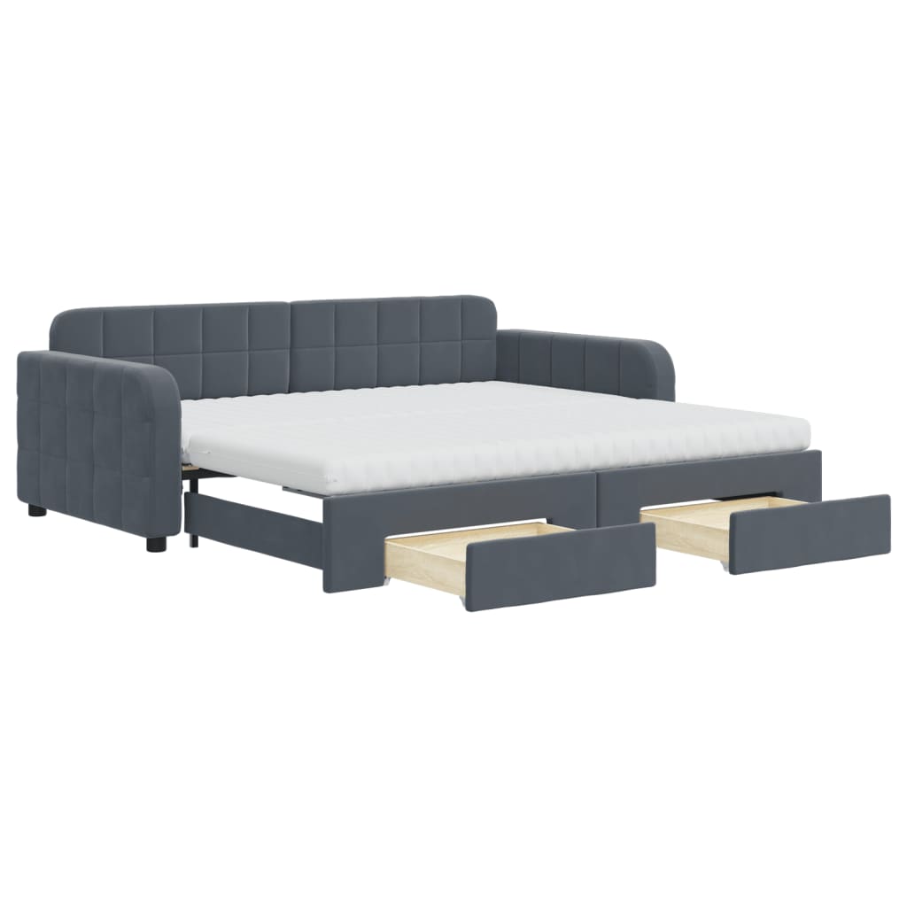 vidaXL Slaapbank onderschuifbed en lades 90x190 cm fluweel donkergrijs grijs, foto 3