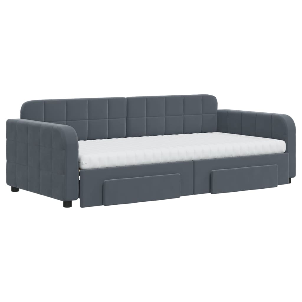 vidaXL Slaapbank onderschuifbed en lades 90x190 cm fluweel donkergrijs grijs, foto 2