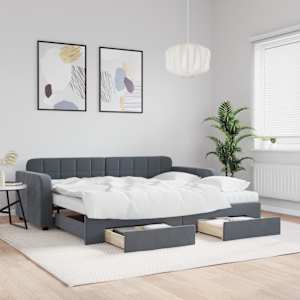 Válenda s přistýlkou a zásuvkami tmavě šedá 90 x 190 cm samet - obrázek 1