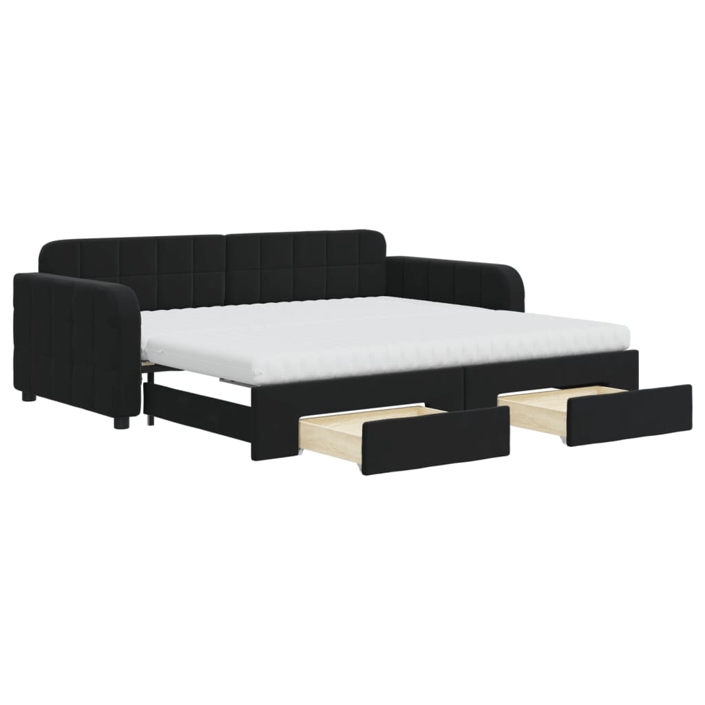 vidaXL Slaapbank met onderschuifbed en lades 90x190 cm fluweel zwart, foto 3