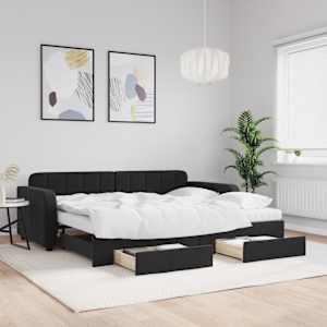 Válenda s přistýlkou a zásuvkami černá 90 x 190 cm samet - obrázek 1