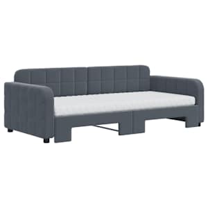 vidaXL Daybed with Trundle and Mattresses Dark Grey 90x190 cm Velvet