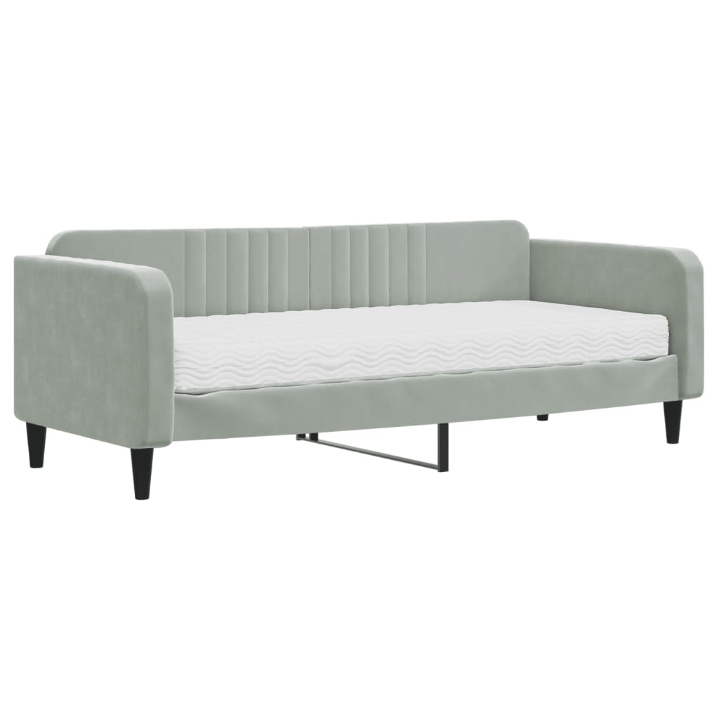 vidaXL Slaapbank met matras 90x200 cm fluweel lichtgrijs grijs, foto 3