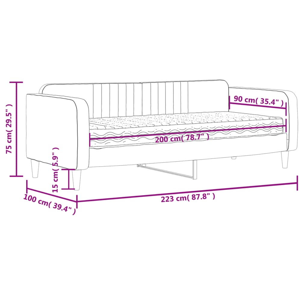 Sofa z materacem do spania, jasnoszara, 90x200 cm, aksamit