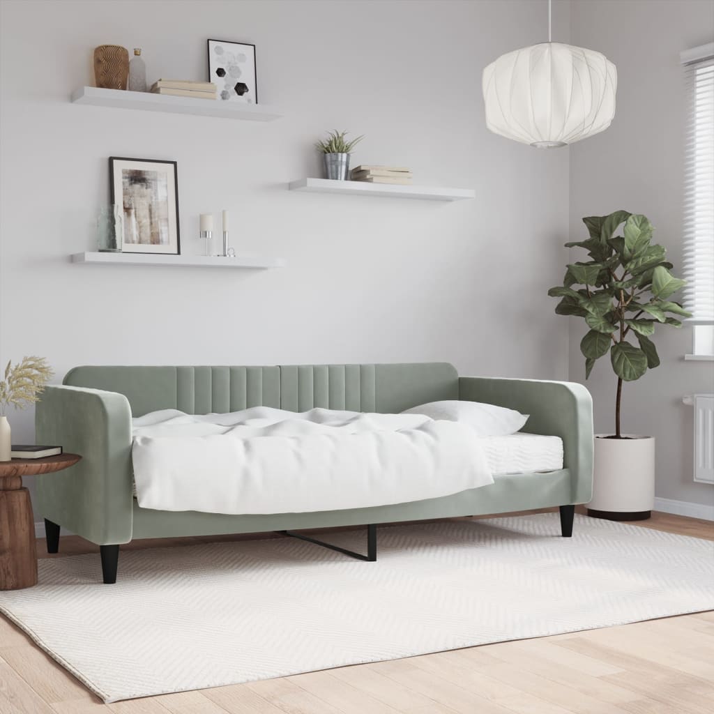 vidaXL daybed med madras 90x200 cm velour lysegrå