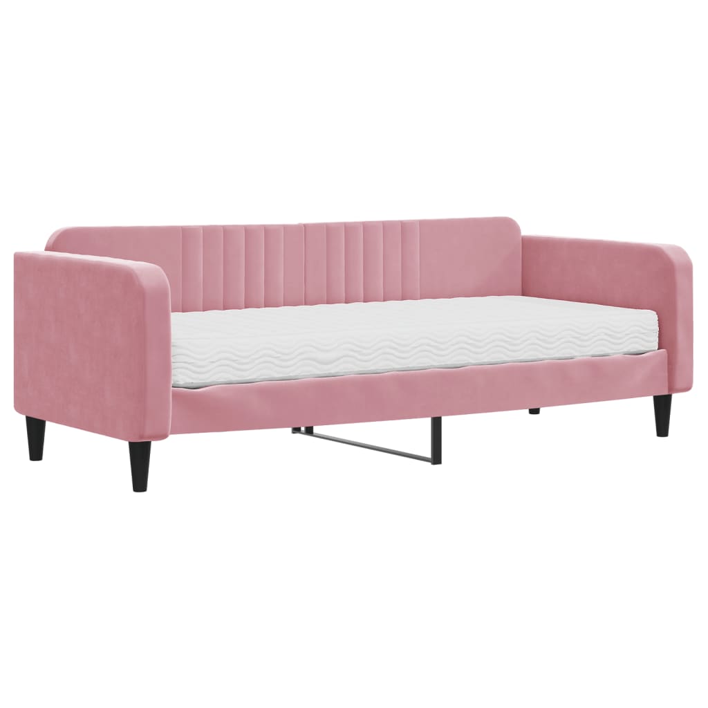 vidaXL Slaapbank met matras 90x200 cm fluweel roze, foto 3