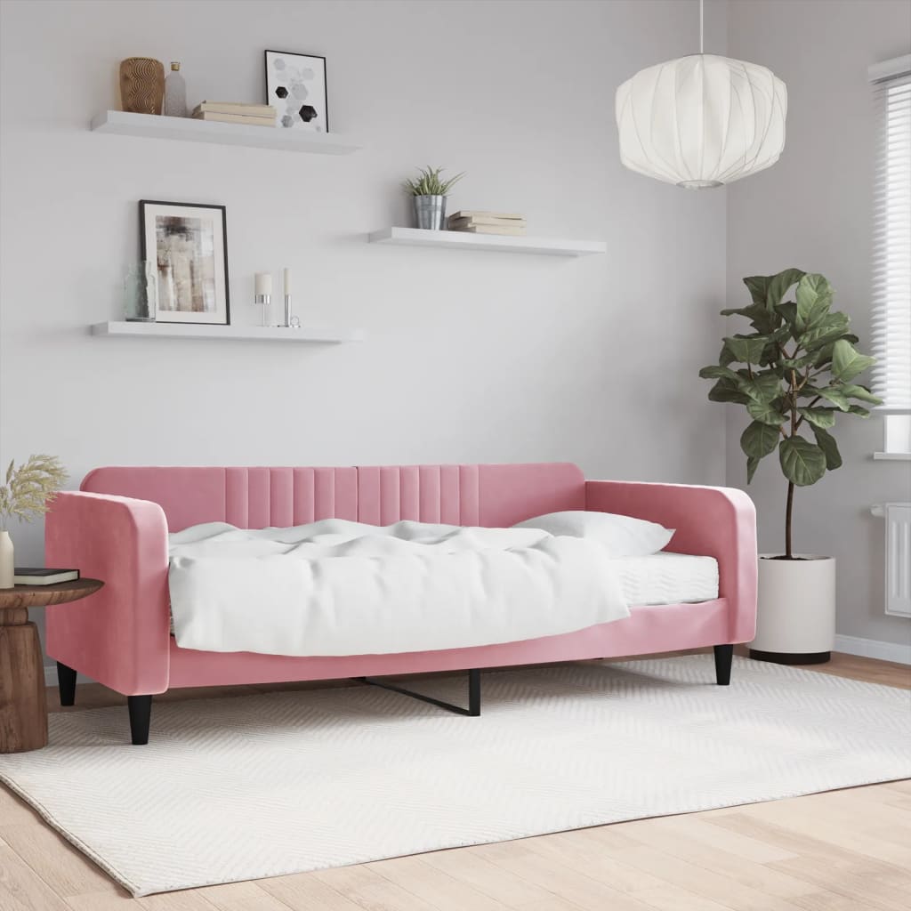 Daybed Velour Pink Lyserød - med madras / 90 x 200 cm