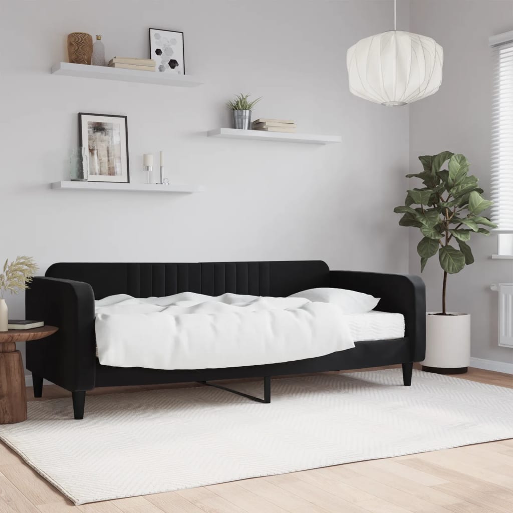 Dagseng med madras 90 x 200 cm i velour - sort