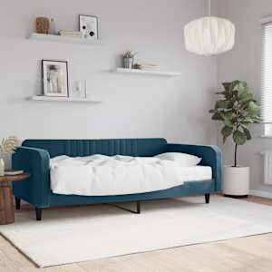 Dnevna postelja z vzmetnico modra 100x200 cm žamet