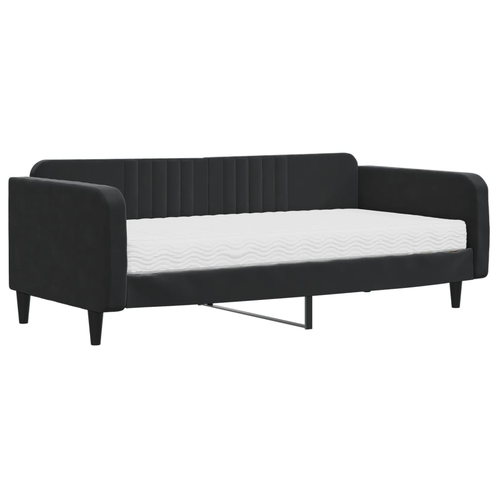 vidaXL Pat de zi cu saltea, negru, 100x200 cm, catifea
