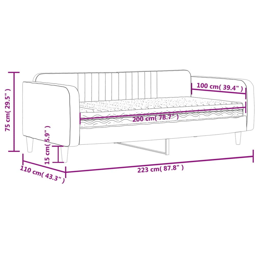 Mebel 2-w-1: Sofa-łóżko z materacem, kolor czarny, wymiary 223x110x75 cm