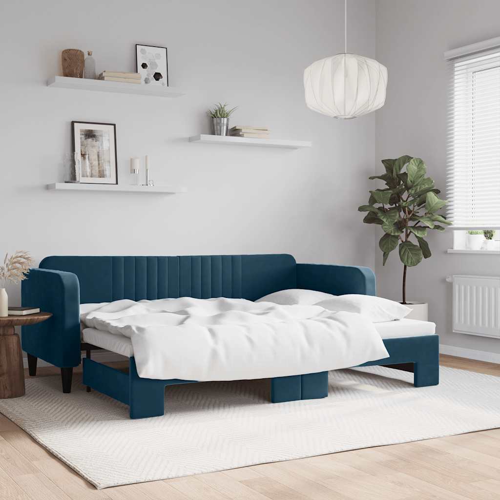 vidaXL Pat de zi cu extensie, albastru, 80x200 cm, catifea
