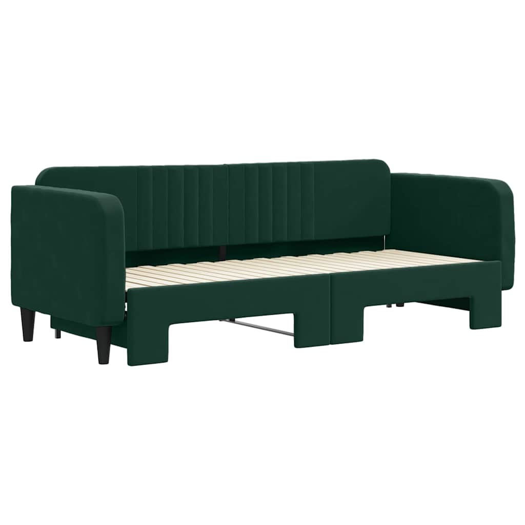 vidaXL Slaapbank met onderschuifbed 80x200 cm fluweel donkergroen groen, foto 2