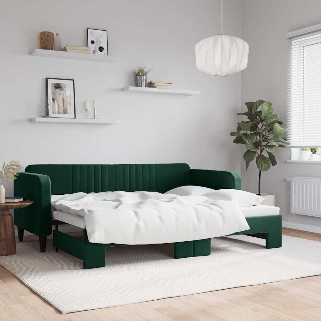 vidaXL daybed med udtræk 80x200 cm velour mørkegrøn