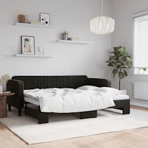 Izvlečna dnevna postelja črna 80x200 cm žamet