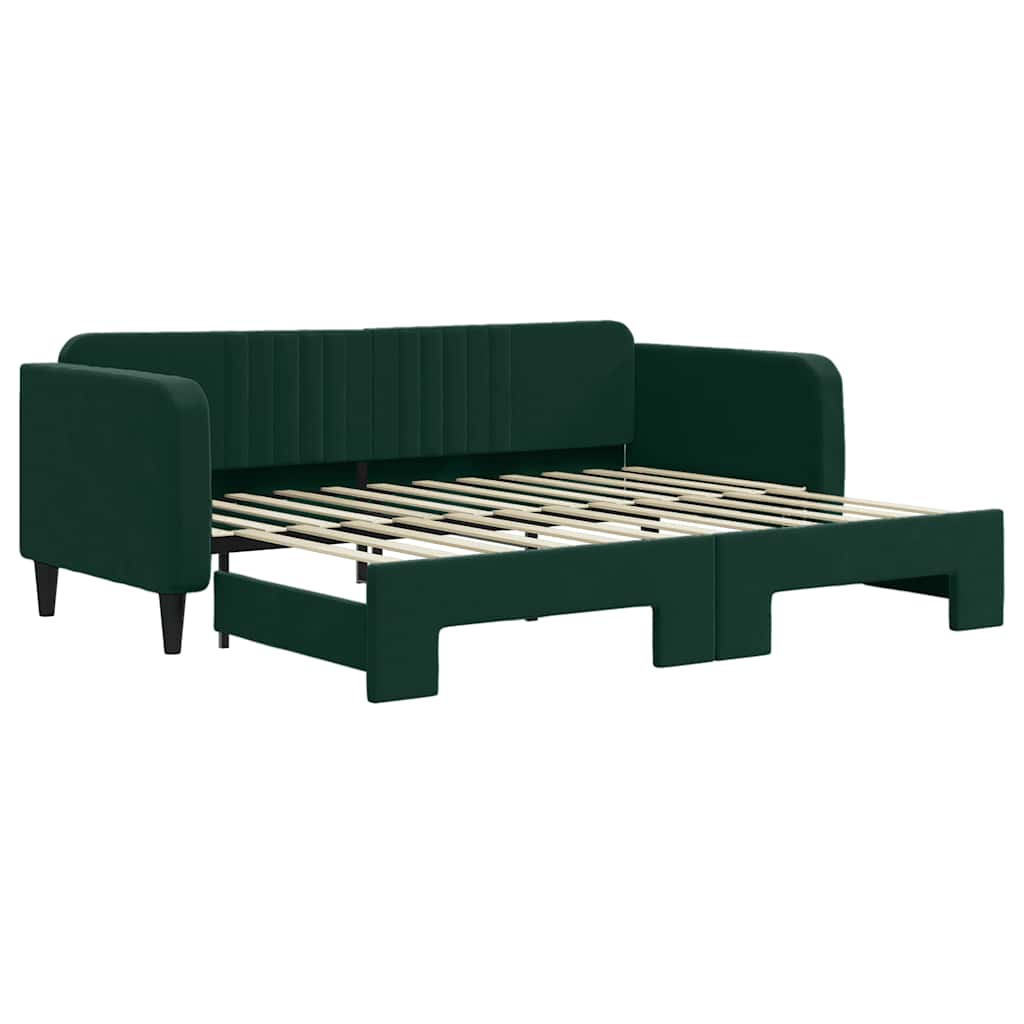 E-shop vidaXL Denná posteľ s rozkladacou posteľou tmavozelená 90x200 cm zamat