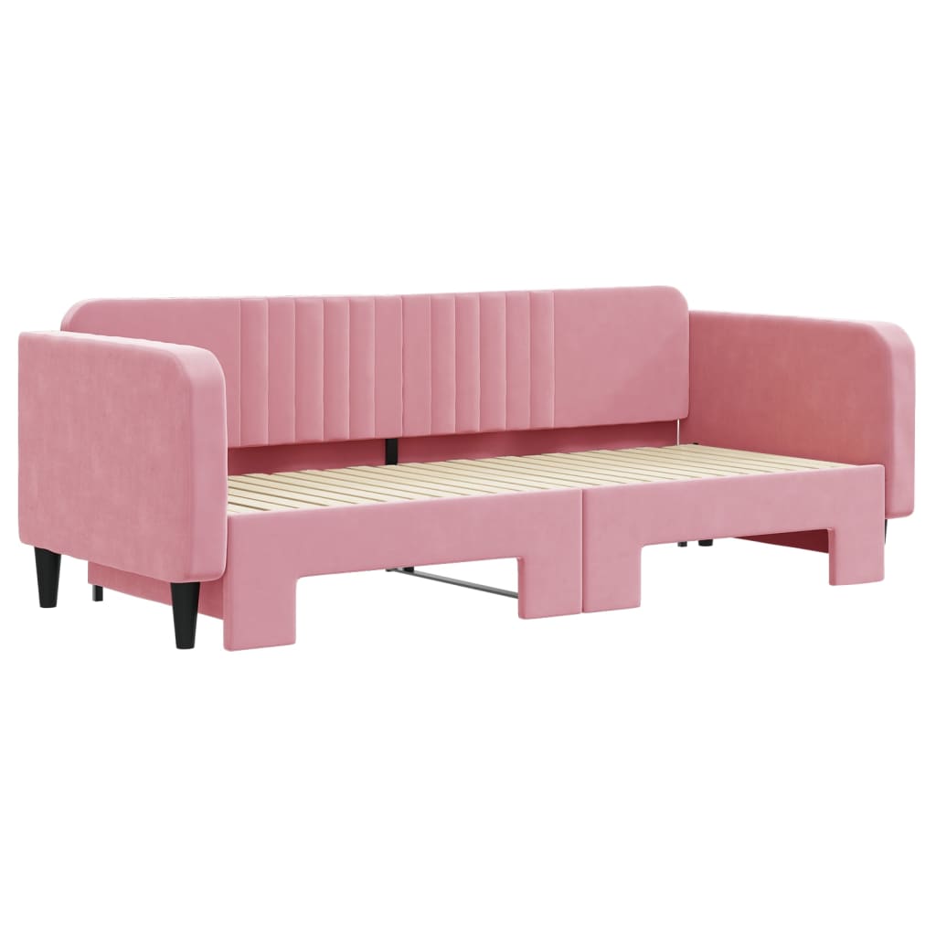 vidaXL Slaapbank met onderschuifbed 90x200 cm fluweel roze afbeelding