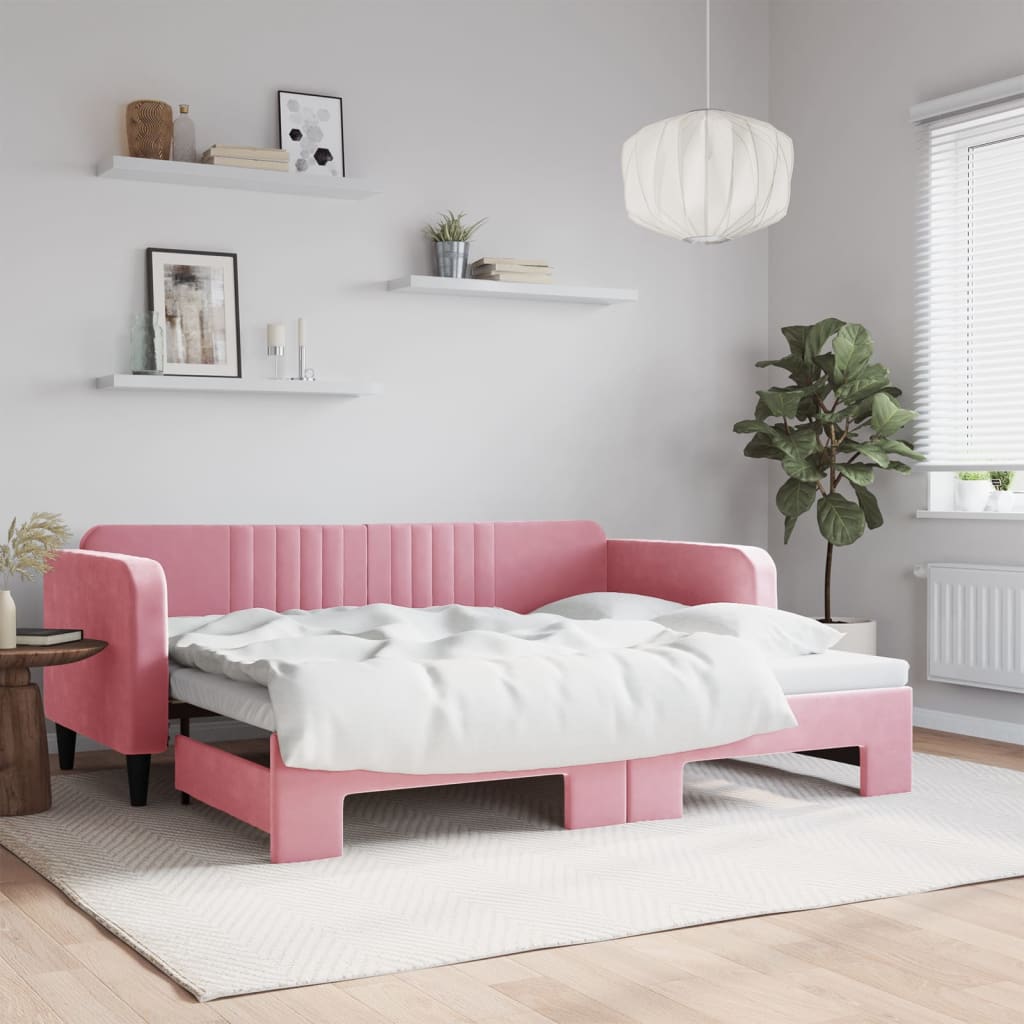 vidaXL Tagesbett Ausziehbar Rosa 90x200 cm Samt