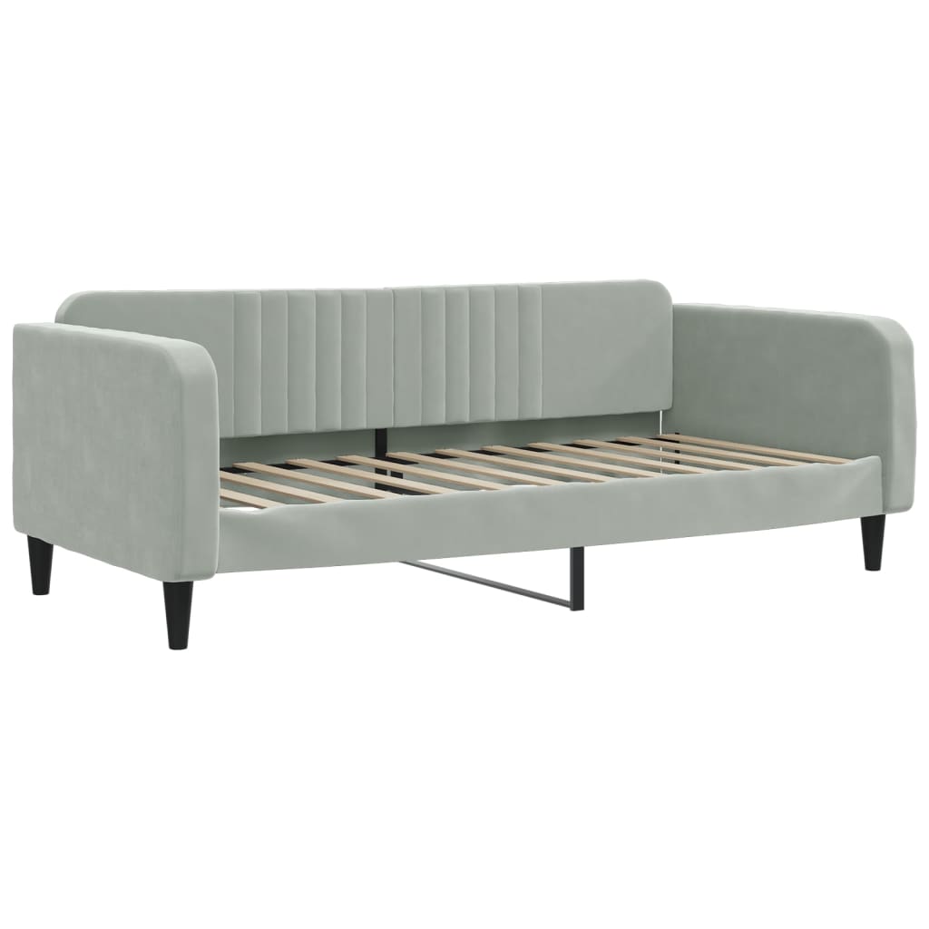 vidaXL Slaapbank met onderschuifbed 100x200 cm fluweel lichtgrijs grijs, foto 4