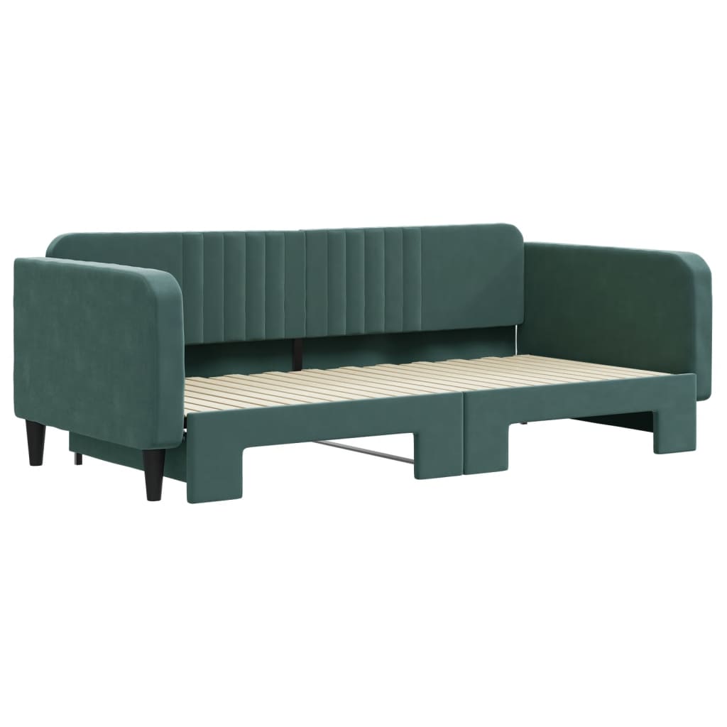 vidaXL Slaapbank met onderschuifbed 100x200 cm fluweel donkergroen afbeelding