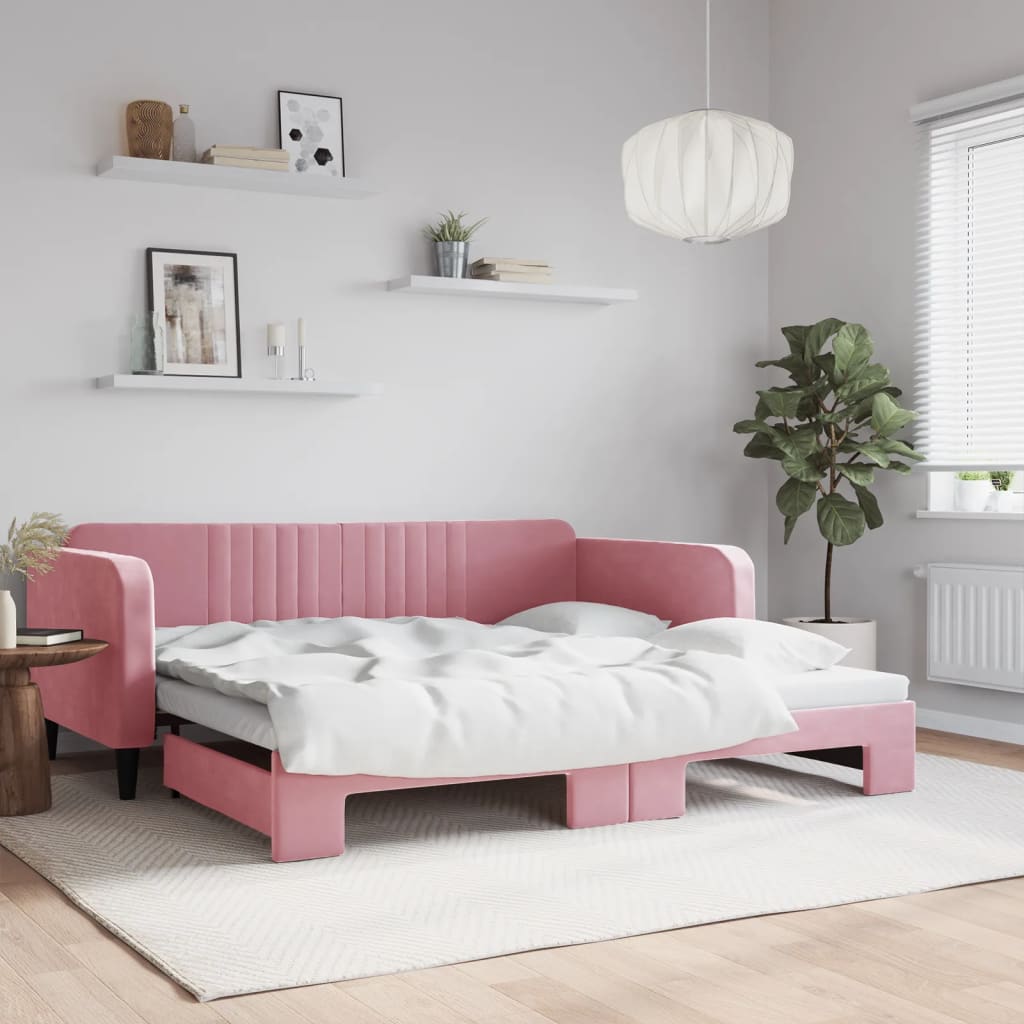 vidaXL Tagesbett Ausziehbar Rosa 100x200 cm Samt