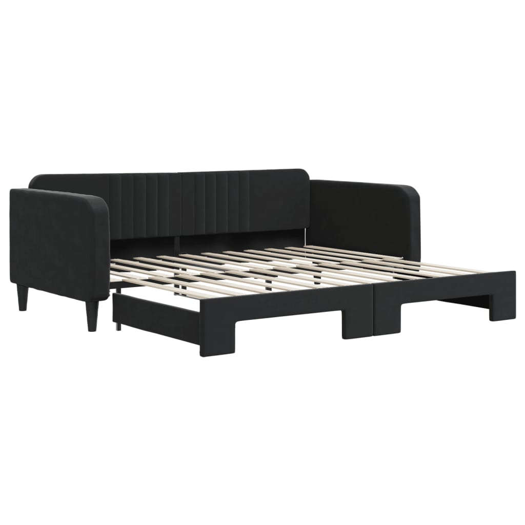 vidaXL Slaapbank met onderschuifbed 100x200 cm fluweel zwart, foto 3