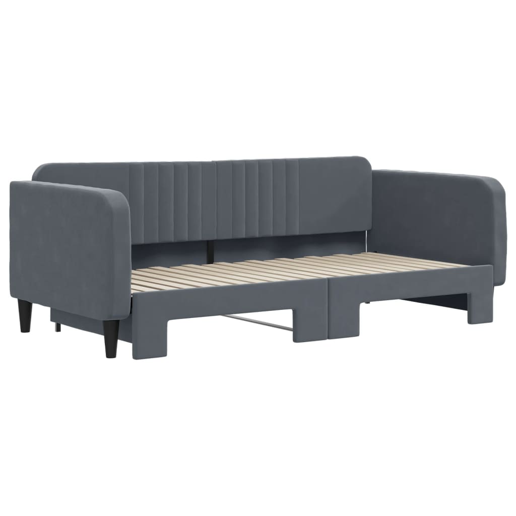 vidaXL Slaapbank met onderschuifbed 90x190 cm fluweel donkergrijs afbeelding