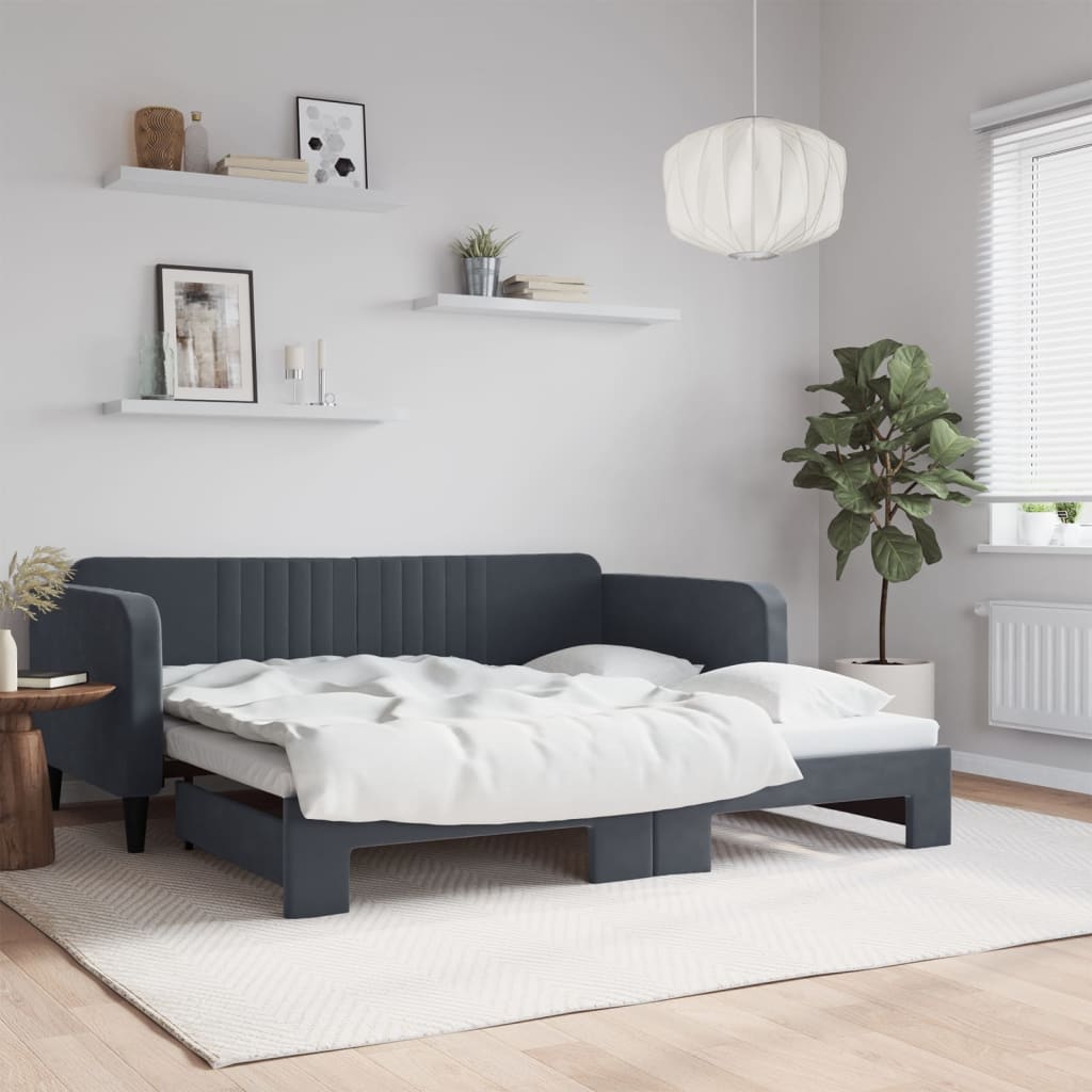 daybed med udtræk 90x190 cm velour mørkegrå