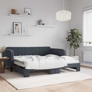 Izvlečna dnevna postelja temno siva 90x190 cm žamet