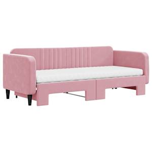 Válenda s přistýlkou a matracemi růžová 80 x 200 cm samet - obrázek 3