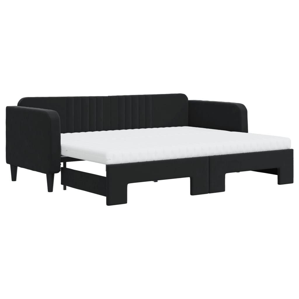 vidaXL Slaapbank onderschuifbed en matrassen 80x200 cm fluweel zwart, foto 3