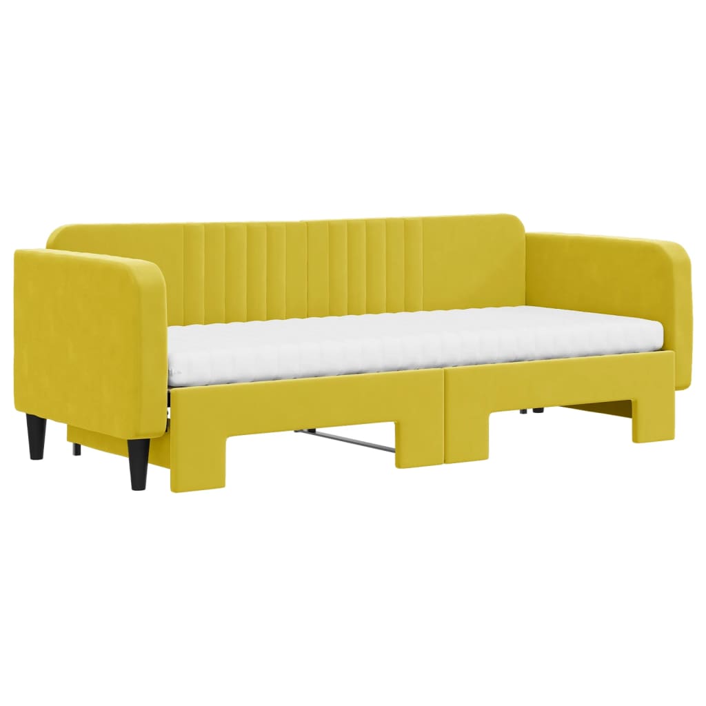 vidaXL Slaapbank onderschuifbed en matrassen 80x200 cm fluweel geel afbeelding