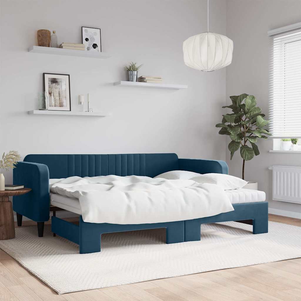 vidaXL daybed med udtræk og madras 90x200 cm velour blå