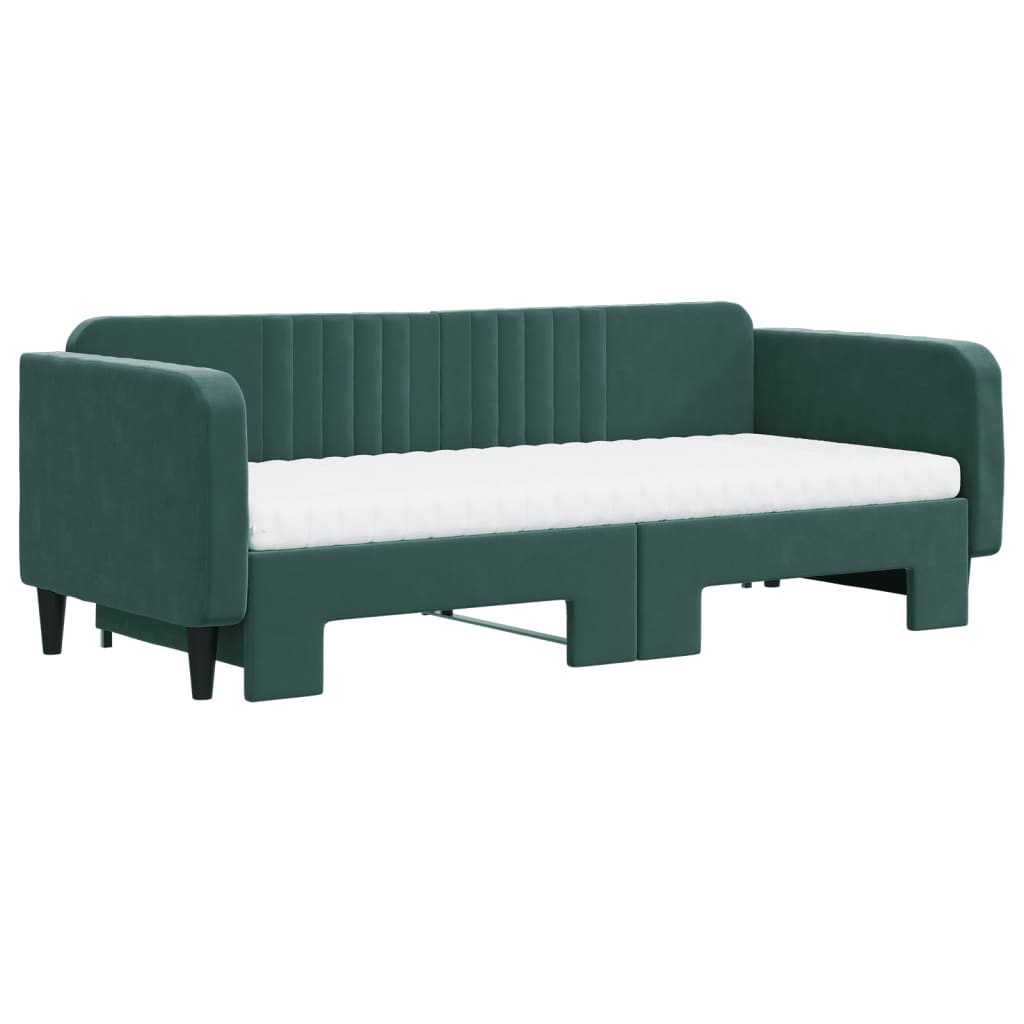 vidaXL Lit de jour avec gigogne et matelas vert foncé 90x200cm velours