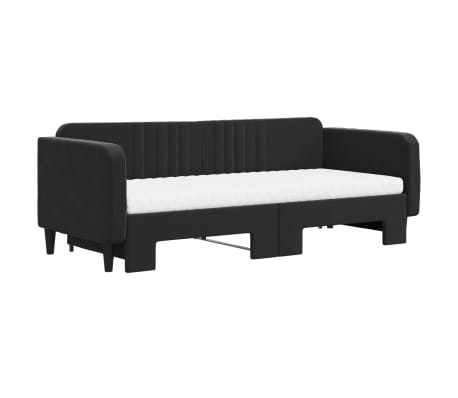 vidaXL Svefns&oacute;fi me&eth; Hj&oacute;lapl&ouml;tu og D&yacute;num Svartur 90x200 cm Flauel