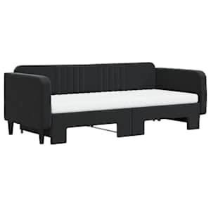 vidaXL Svefns&oacute;fi me&eth; Hj&oacute;lapl&ouml;tu og D&yacute;num Svartur 90x200 cm Flauel