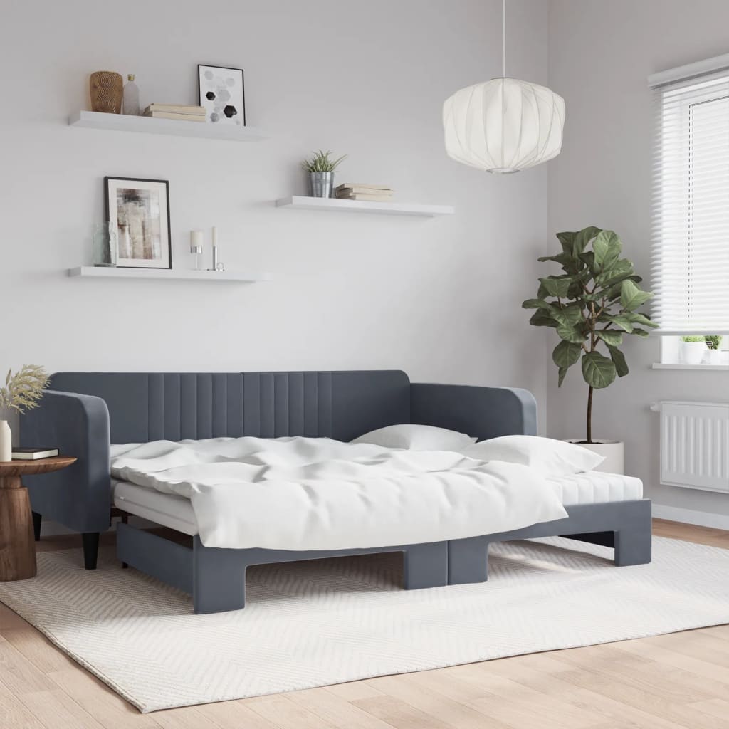 vidaXL daybed med udtræk og madras 100x200 cm velour mørkegrå