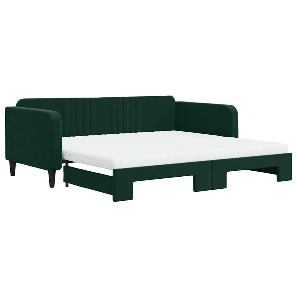 VidaXL Slaapbank Onderschuifbed Matrassen 100x200cm Fluweeldonkergroen