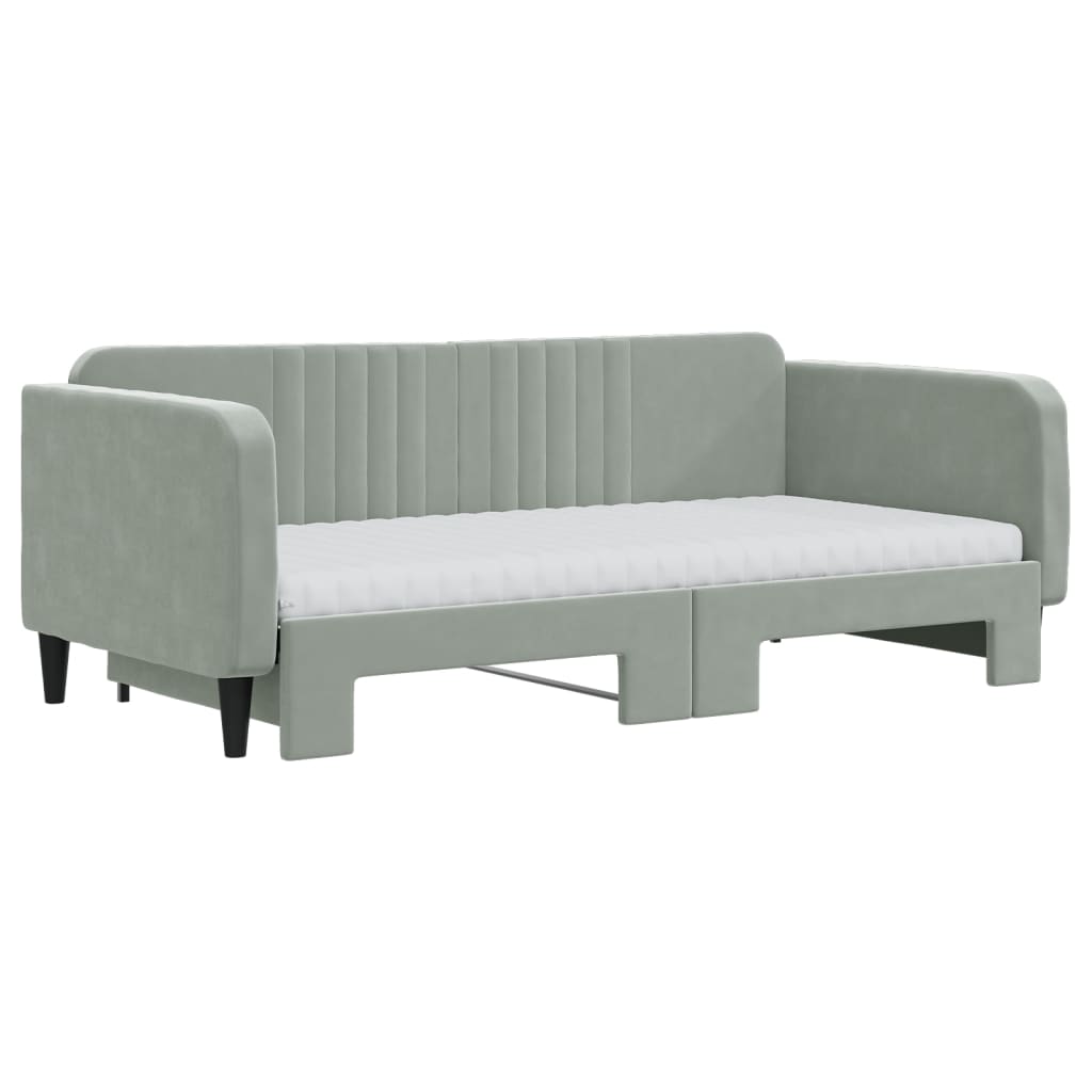 vidaXL Slaapbank onderschuifbed matrassen 100x200cm fluweel lichtgrijs afbeelding