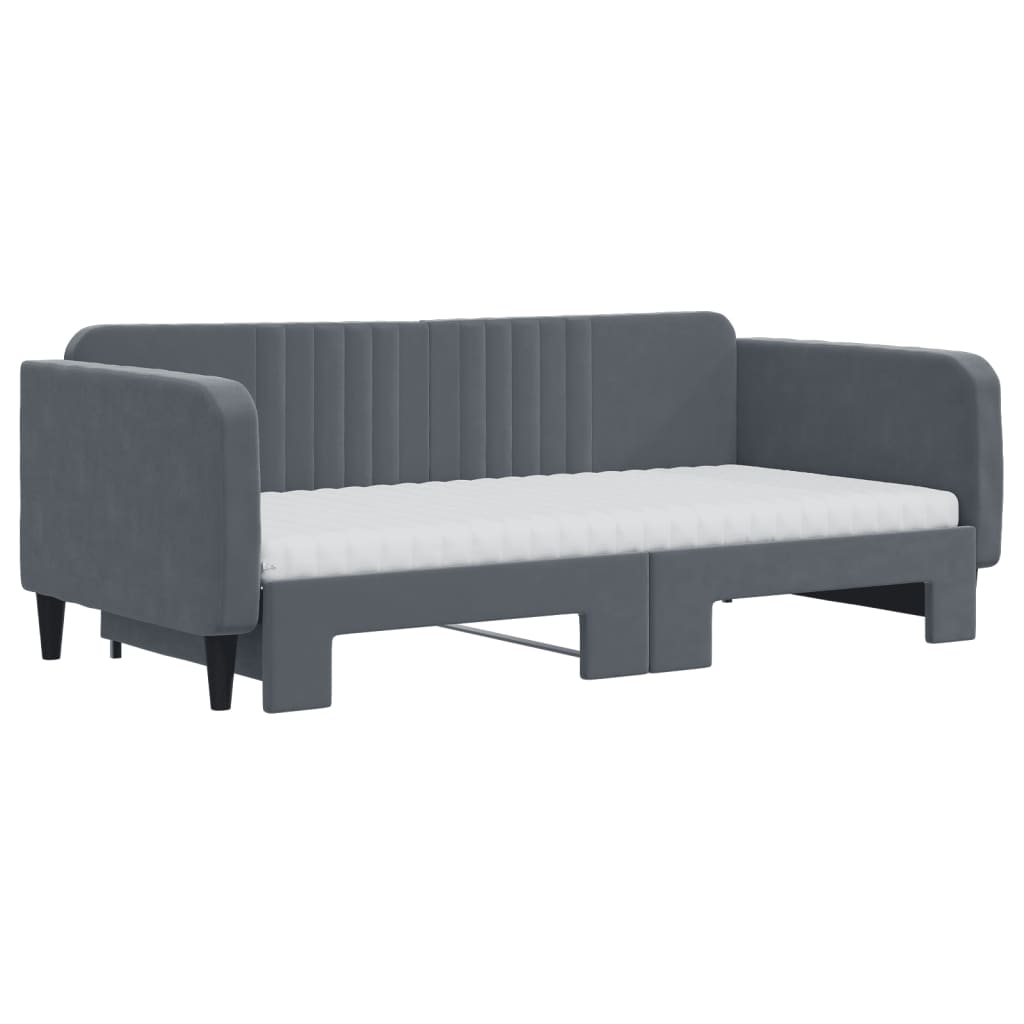 vidaXL Rozkladacia denná posteľ s matracmi tmavosivá 90x190 cm zamat