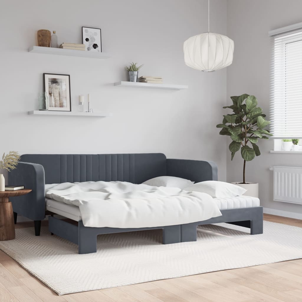 vidaXL daybed med udtræk og madras 90x190 cm velour mørkegrå
