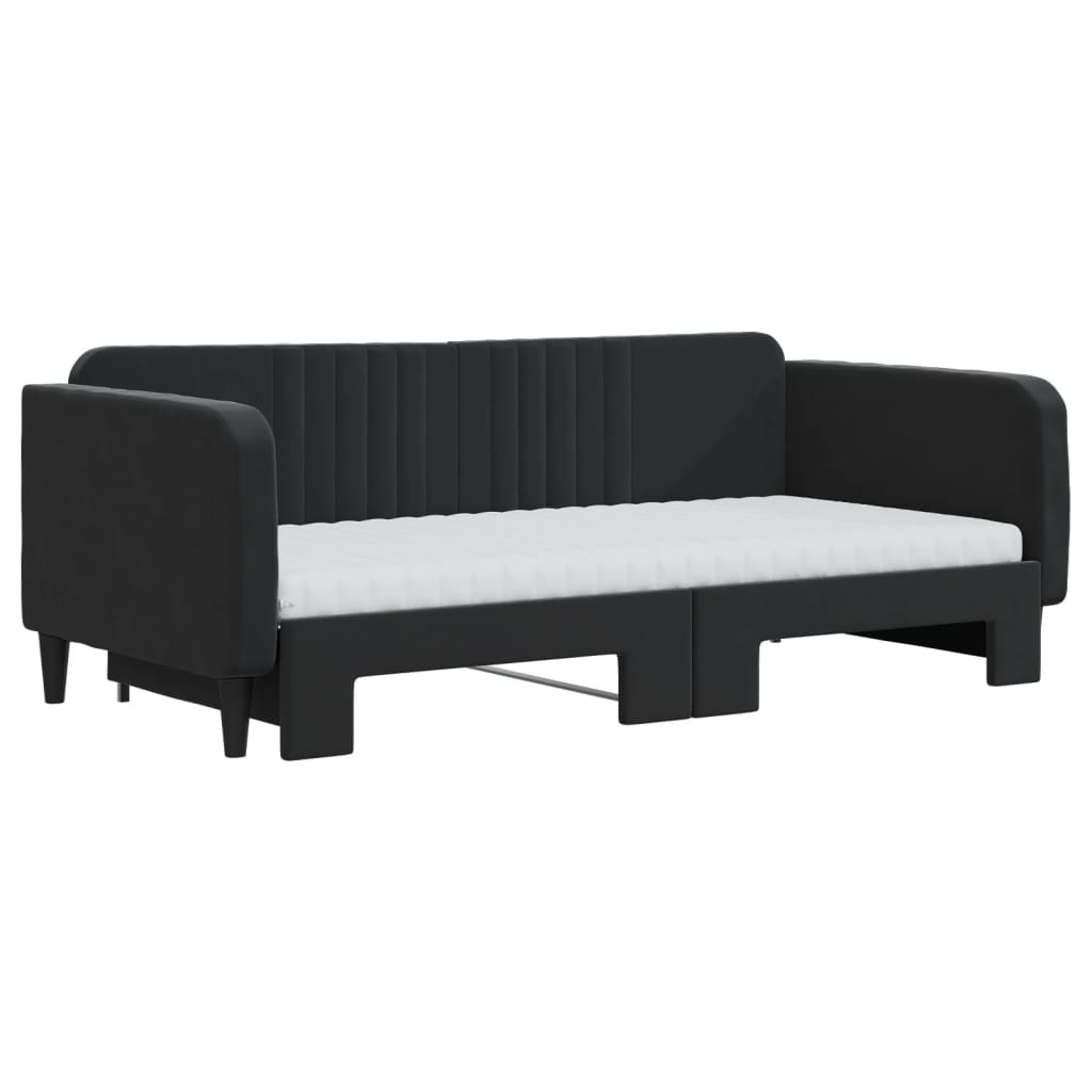 vidaXL Slaapbank onderschuifbed en matrassen 90x190 cm fluweel zwart afbeelding