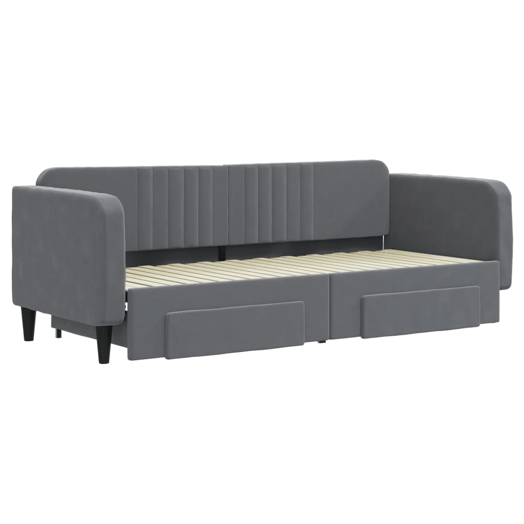 vidaXL Slaapbank onderschuifbed en lades 80x200 cm fluweel donkergrijs afbeelding