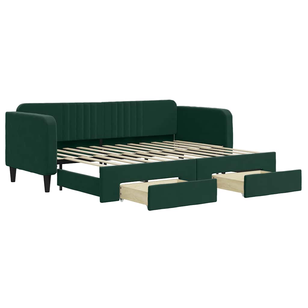 vidaXL Válenda s přistýlkou a zásuvkami tmavě zelená 80 x 200 cm samet