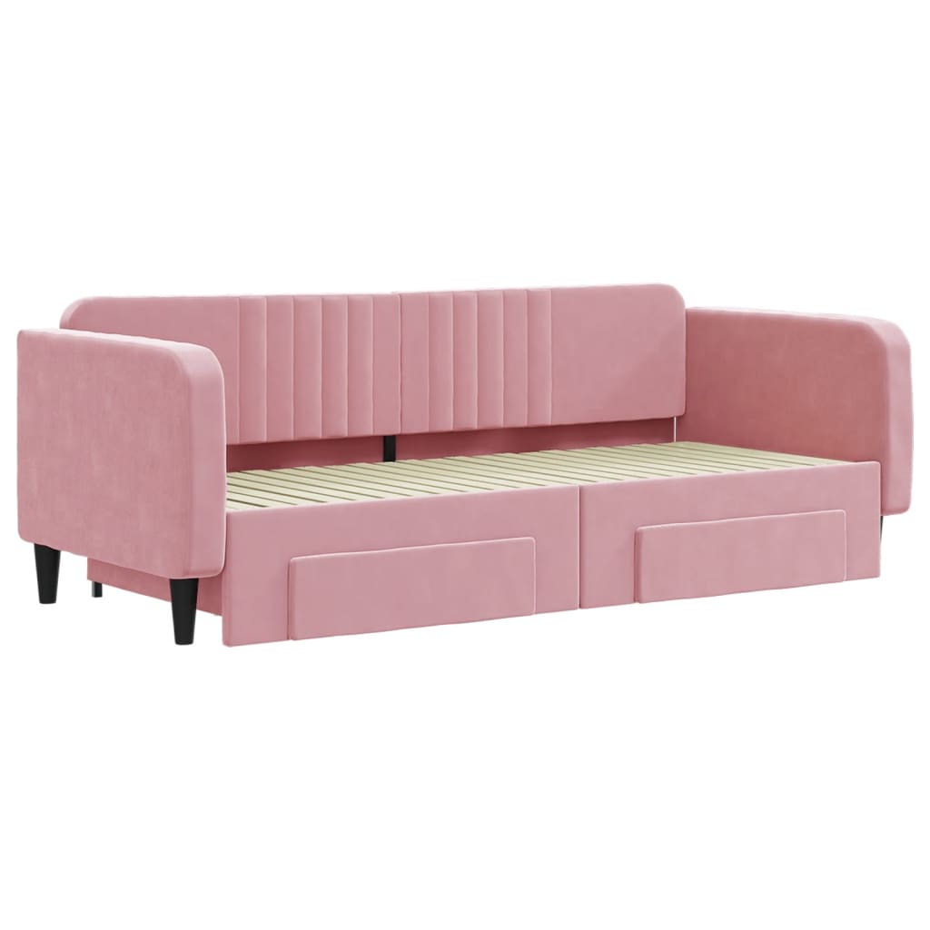 vidaXL Slaapbank met onderschuifbed en lades 90x200 cm fluweel roze afbeelding