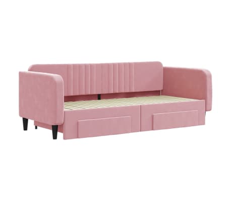 vidaXL Lit de jour avec gigogne et tiroirs sans matelas rose 90x200 cm